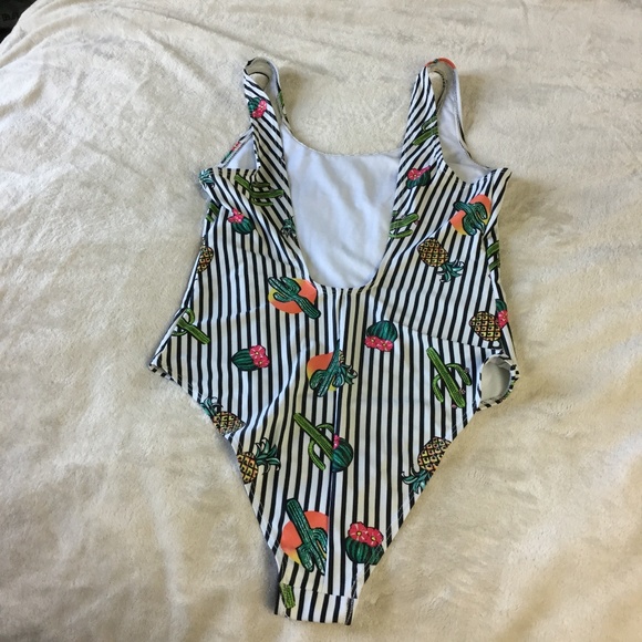 Primark Cactus & Pineapple striped one piece swimsuit, size 8 - Picture 5 of 6